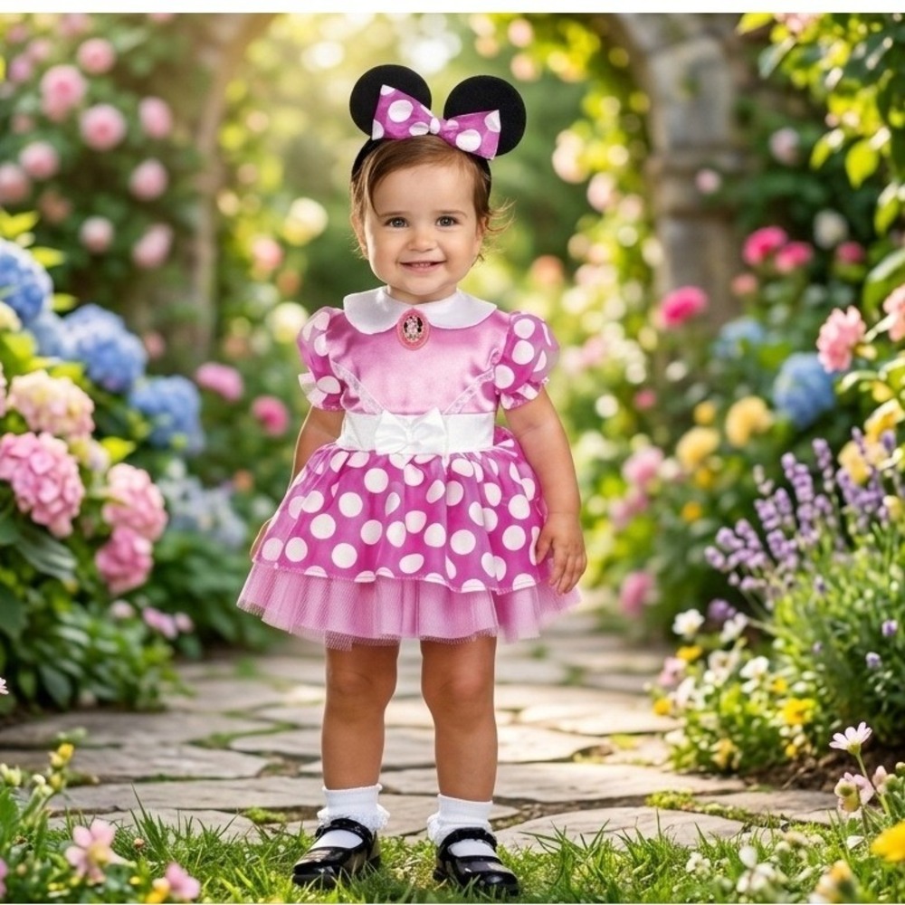 Minnie Mouse Baby Costume Pink Polka Dot Infant Disney Baby with Headband 12-18M